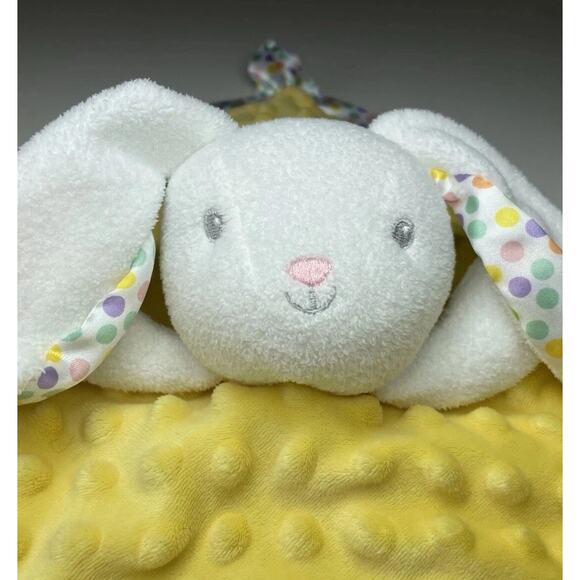 Baby Starters Yellow Polka Dot Bunny Lovey Blanket Satin Some Bunny Loves You - Picture 3 of 9